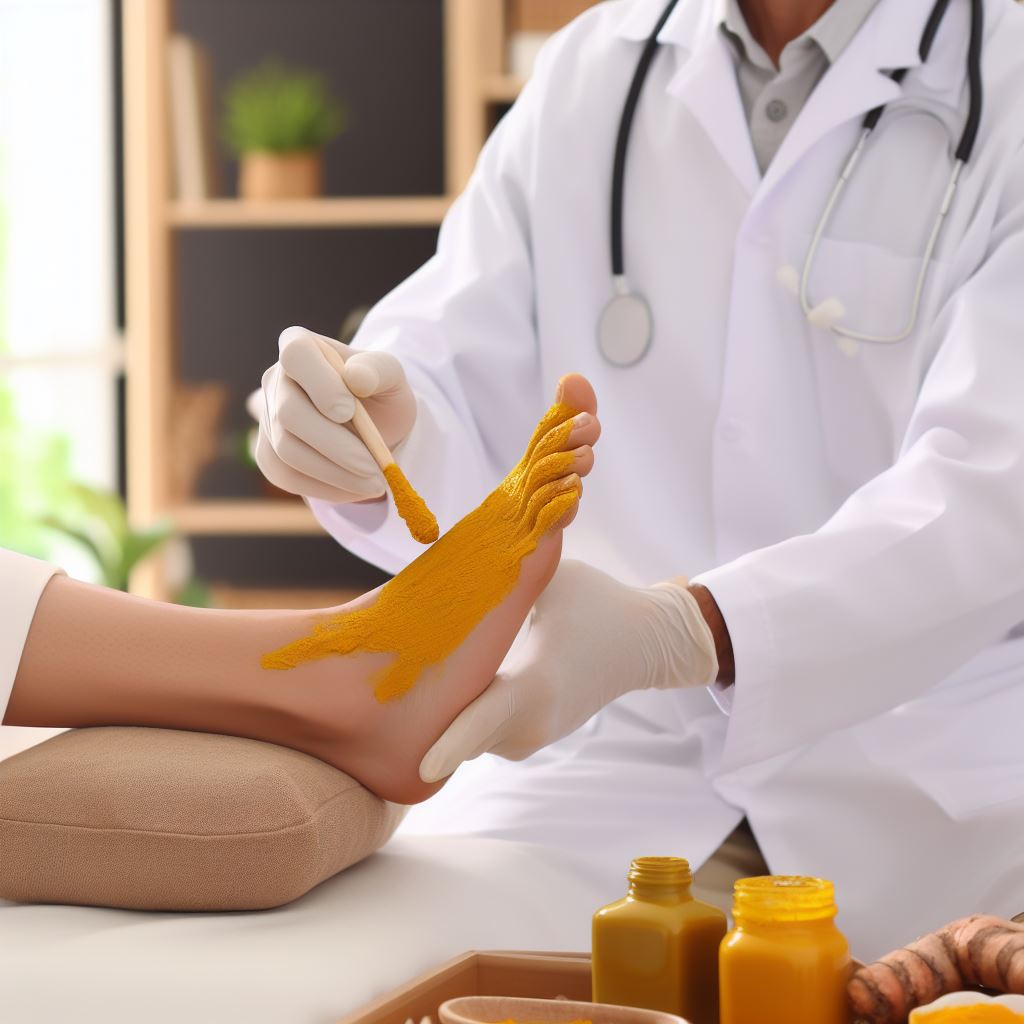 یک پزشک در حال درمان درد مفاصل با استفاده از زردچوبه